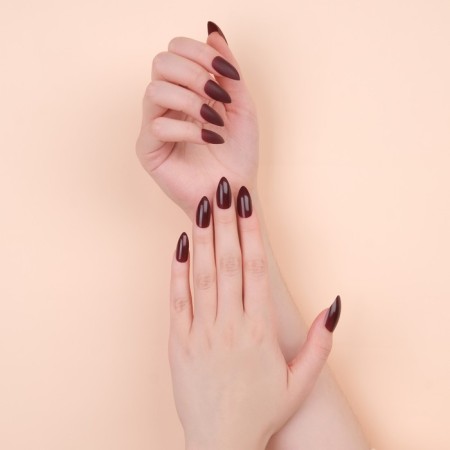Patch nails, 24 pcs, with glue plates, almond shape, burgundy color-9