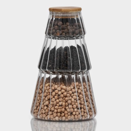 A set of glass cans with a bamboo cover Bellatenero "Eco", 3 items, 14 × 22.5 cm-3