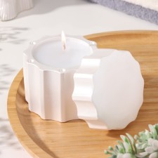 A candle in a candlelight made of gypsum with a lid with wide edges, 7.5x8.5cm, white mother of pearl