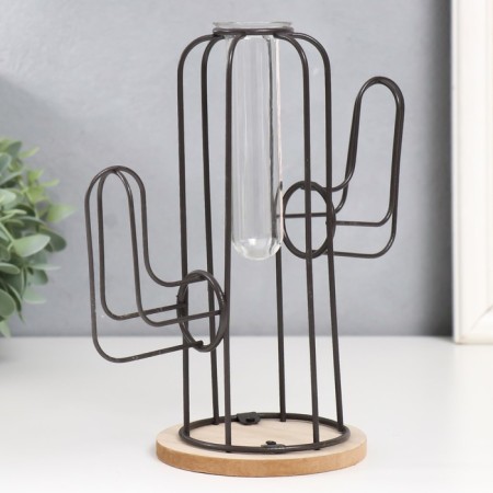 Decor metal, glass, tree "Cactus" on the stand is black 20x12x22.5 cm-1