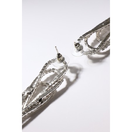 Hanging earrings with Hollywood rhinestones drops with threads, white color in silver, 15.5 cm-6