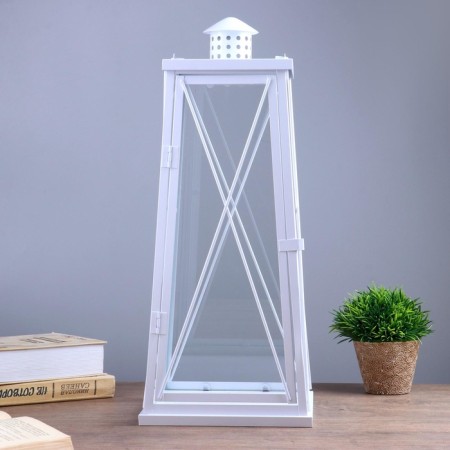 Climber metal, glass for 1 candle "Lantern" white 49x20x20 cm-1