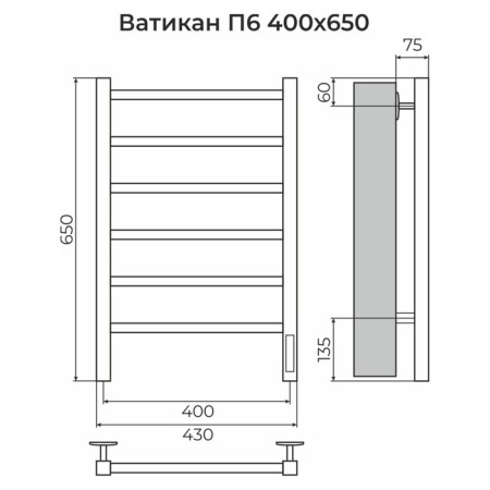 Terminus heated towel rail "Vatican" P6, 400x650 mm, right, chrome-2