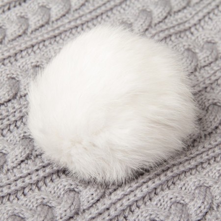 Pompon from natural fur of a hare, size 1 pc: 9 cm, white color-3