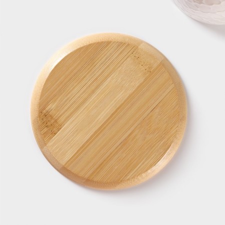 Ceramic tea set on the Bellatenero bamboo stand, 6 objects: 2 cups 350 ml, 2 wooden saucers d = 12 cm, 2 spoons, white color-5