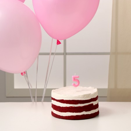 Set of candle in cake + 5 balls, number 5, pink-1