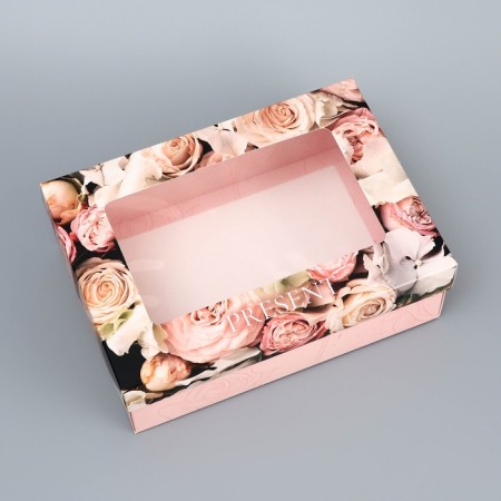 The box is folding, the cover is, "Present", 21 x 15 x 7 cm with a window-2