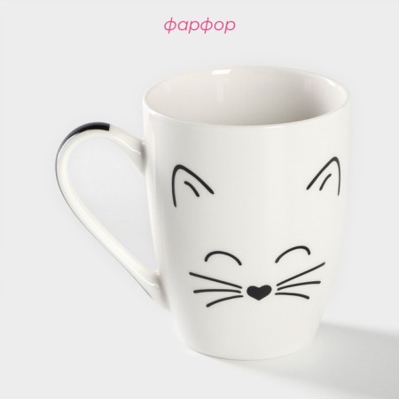 Porcelain share mug "White Cat", 350 ml, white color-1