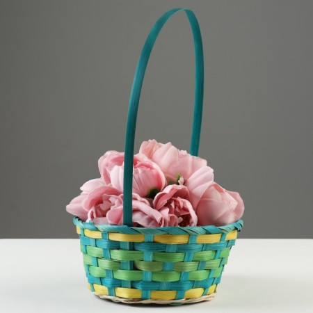 Wicker basket, 20.3 x 20.3 x 9.5/33 cm, green, bamboo-1
