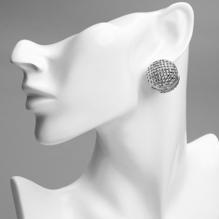 Earrings Metal "Accord" Weaving, Sphere, Color silver-4