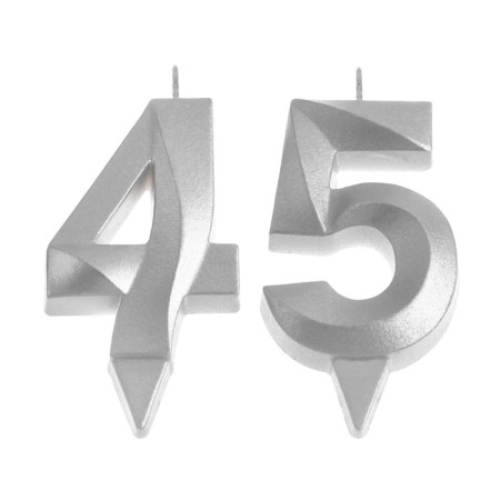Candle in the cake jubilee "line" (set 2 in 1), number 45 /54, silver metallic, 6.5 cm-2