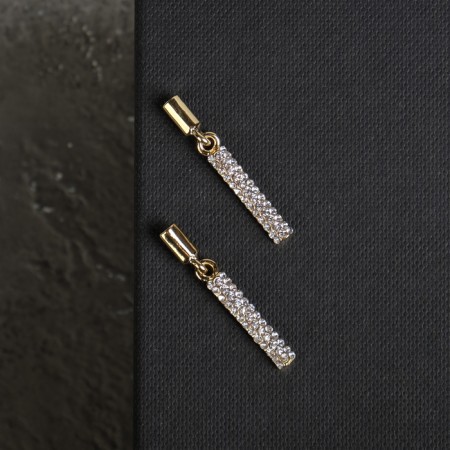 Earrings with rhinestones "Geometry" Thin cylinder, white color in gold-1