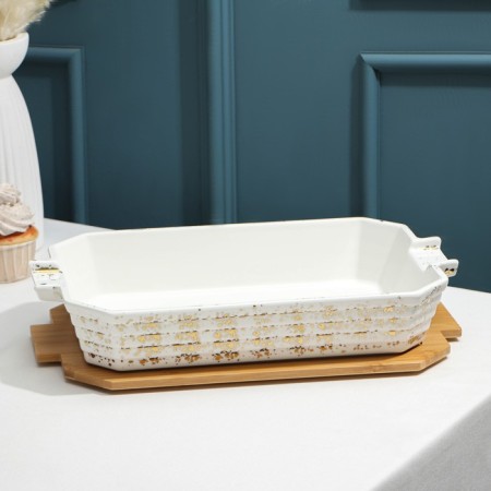 Marmite of heat -resistant ceramics rectangular, 2 l, 41 × 22.5 × 13 cm, white color-3