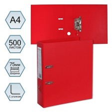 A4, 75 mm, Lamark, PVC, double-sided coating, metal edging, pocket for a spine, collected, red/red