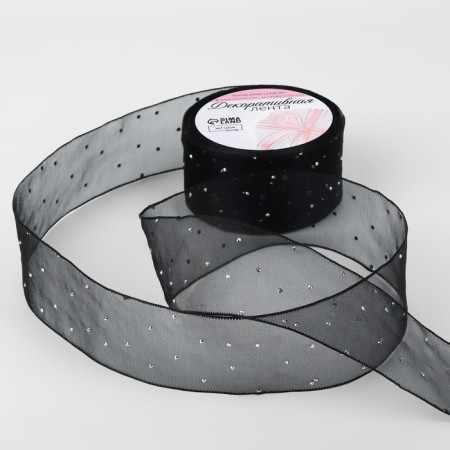The ribbon is nylon, with rhinestones, 38 mm × 9.1 ± 0.5 m, black color