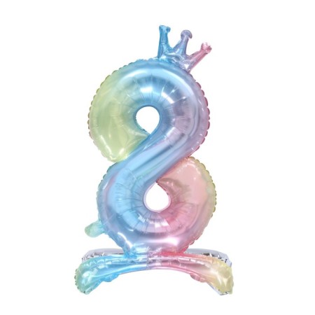 Foil ball 32 “The number 8 with the crown”, gradient, on the stand