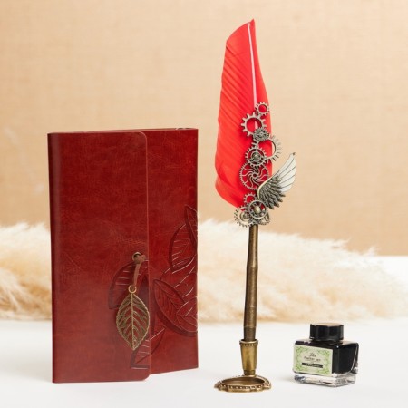 Gift set 4V1 "steampunk": notebook, pier pen red, ink, tips