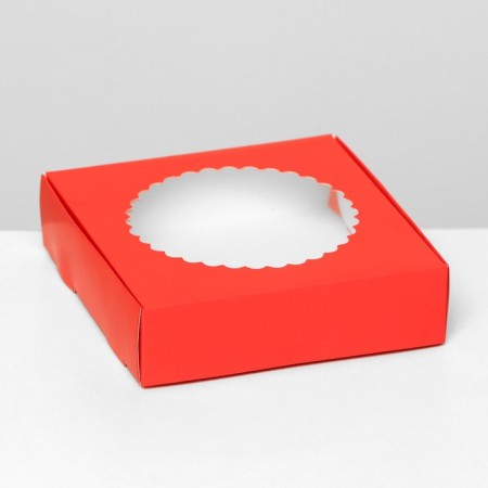 Gift box of the team with a window, 11.5 x 11.5 x 3 cm, scarlet-1