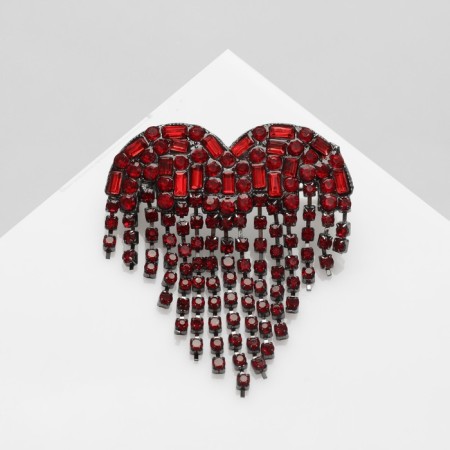 Brooch "Heart" waterfall, red color in gray metal-1