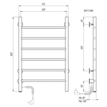 Electric towel Domoterm 109-6, 500x800 mm, left, white matte-3