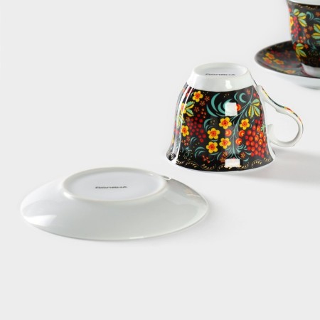 Set of ceramic tea shade "Russian pattern", 4 items: 2 cups 210 ml, 2 saucers, color colorful color-5