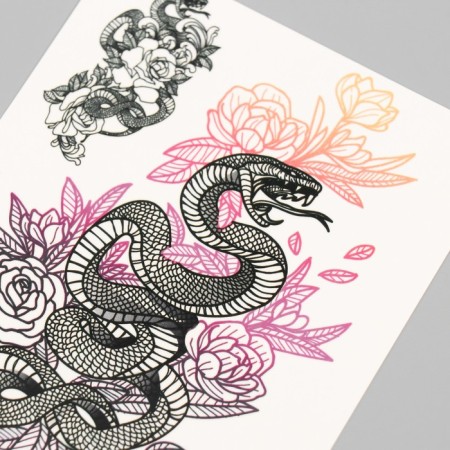 Tattoo on the body "Snake in roses" 10x15 cm-2