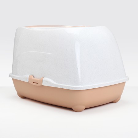 Domical toilet for cats, closed with a door 57 x 43 x 38 cm, beige-white-3