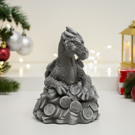 Piggy bank "Dragon on money" Gray stone, 18cm-1