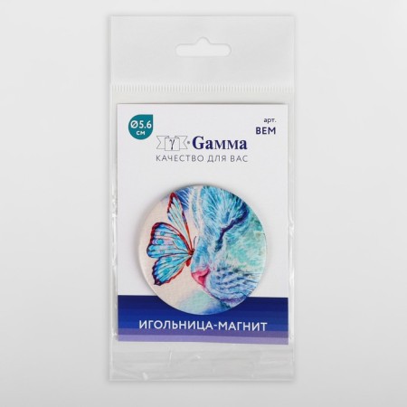 Magnetic needle "butterfly and cat", d = 5.5 cm, blue color-5