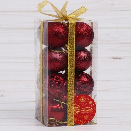 Set of balls plastic D-4 cm, 16 pcs "Cheal Patterns" Red-1