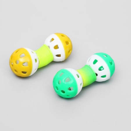 Two toy for cats "Two balls on the spring", balls 4 cm, mix of flowers-1