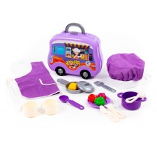A set of children's dishes, in a suitcase on wheels, 21 elements