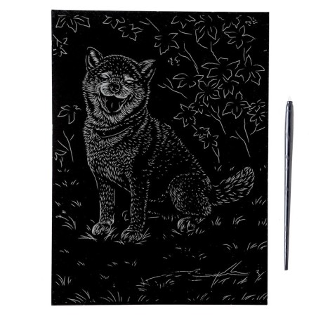 Engraving 18 × 24 cm, dogs "Akita-Inu" (gold)-2