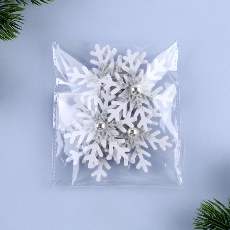 New Year's decor "Snowflake", white color with silver, set of 6 pcs.-2