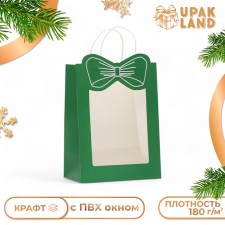 Пакет подарочный с оком "Бант", 30 х 22 х 14,  зеленый