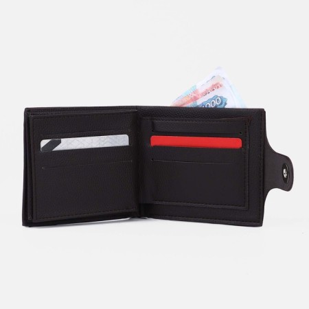 Male purse on a magnet, department for bills, for coins, for maps, dark brown color-5