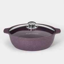 Кастрюля-жаровня Trendy style, 3 л, d=26 см, h=8,5 см, стеклянная крышка, антипригарное покрытие, цвет фиолетовый