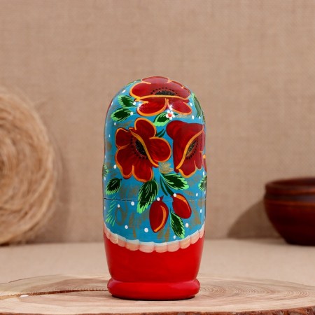Matryoshka "Merry", blue top, bottom red, 5-doll, 19 cm-3