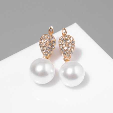 Earrings with pearls "Grace" drop and sphere, white color in gold-1