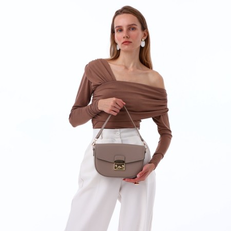 Women's bag on the valve, Textura, small size, beige color-6