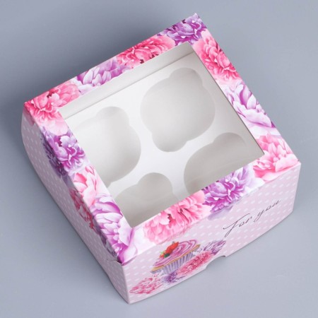 Capcake box, confectionery packaging with a window, 4 cells "Piono", 16 x 16 x 10 cm-1