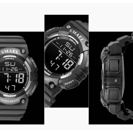 Watch is electronic watch, with an alarm clock, D-4.9 cm, strap L-25.5 cm, 5 atm, black-2