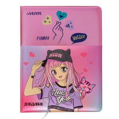 Universal diary for grade 1-11 Manga Girl, integral cover, artificial leather, silkography, lies, 80 g/m2