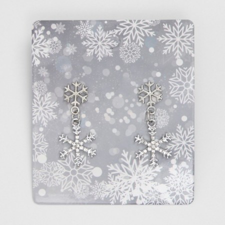 Earrings "Snowflakes" with rhinestones, white color in silver