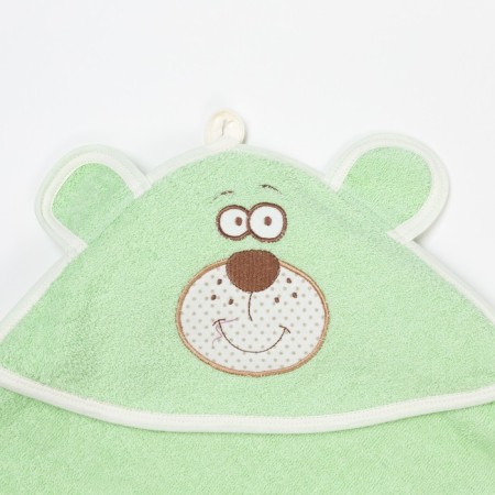 Set for bathing (towel-angle, mitten) with embroidery "Bear", size 100x110 cm, color green-1