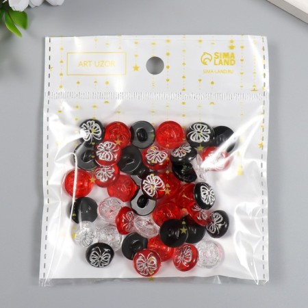 Buttons plastic on midnight "Silver butterfly" Color Mix set 40 pcs 1.2x1.2 cm-3