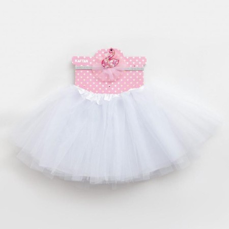 Set for a photo shoot KAFTAN "Swan" a three -layer skirt and a bandage on the head, white-2