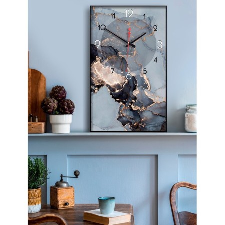 Carty clock is wall-mounted, interior "black marble", smooth move, 57 x 35 x 4 cm-2
