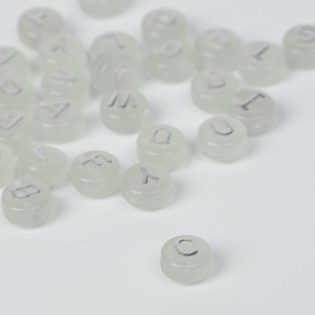 Acrylic bead phosphorus "English letters", 10 × 6 mm, set 10 g, color transparent-silver-2
