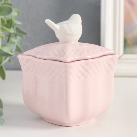Coramics box "White sparrow. Figure" Pink 10.9x8.2x8.2 cm-2